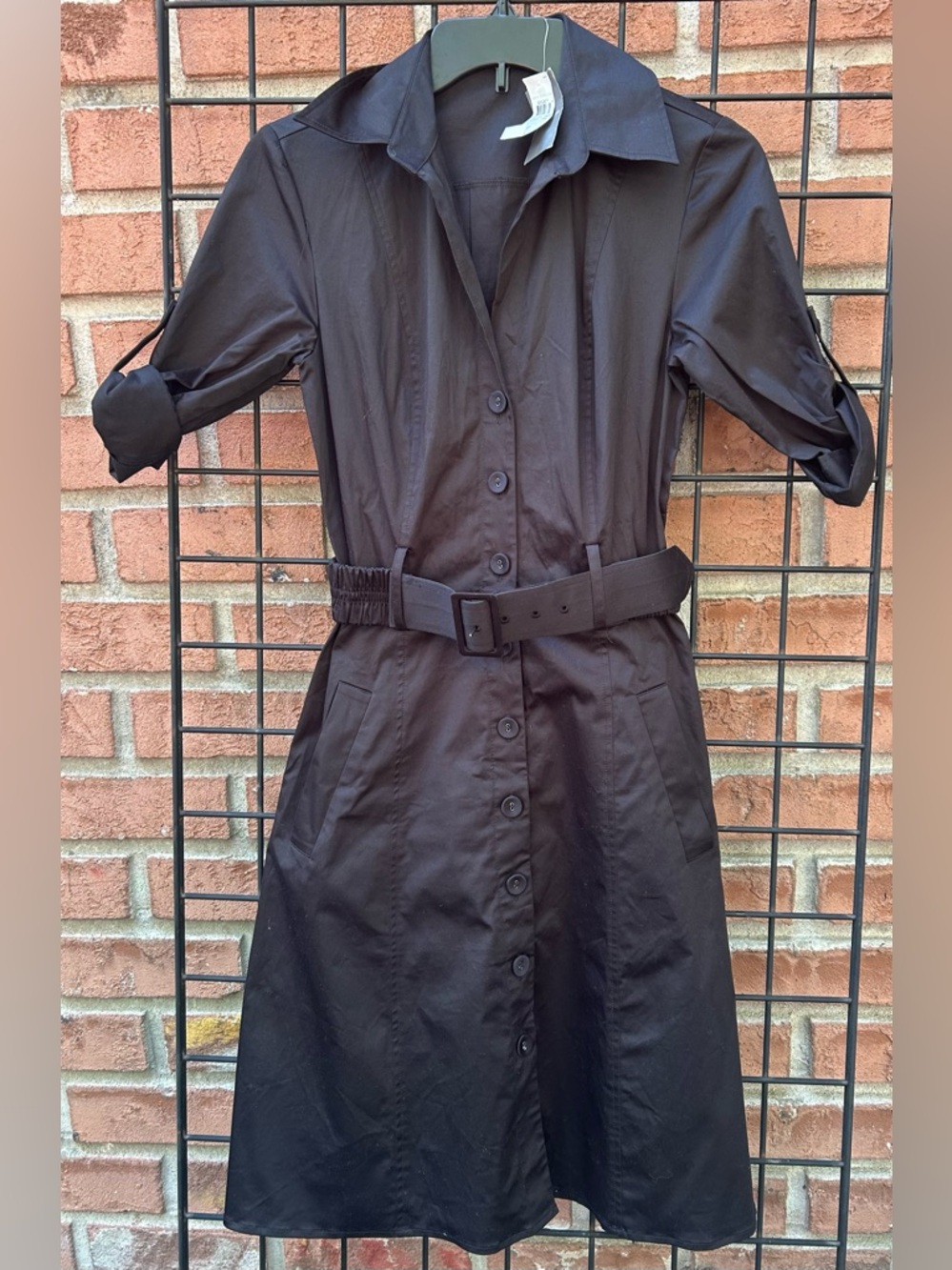 Banana Republic Black Midi Button-Front Belted Shirt Dress NWT